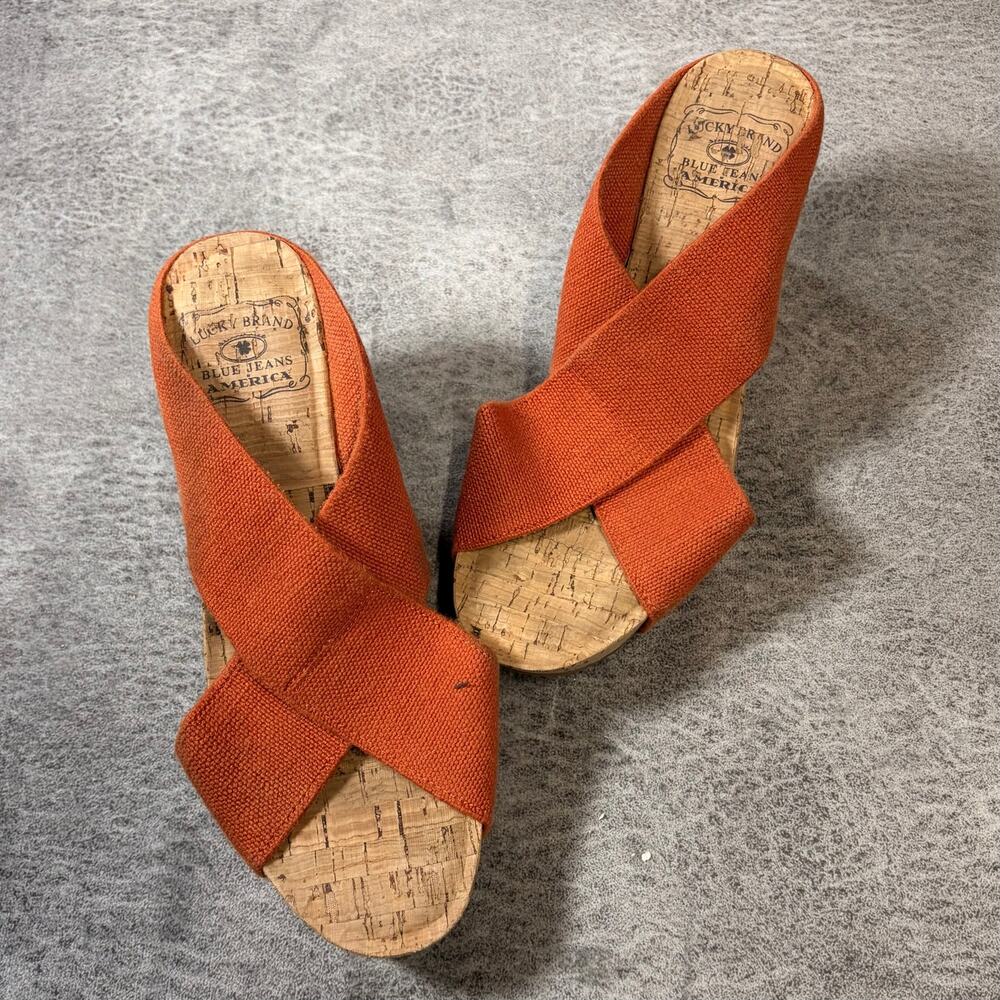 Lucky Brand Orange Cork Platform Sandals